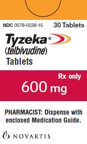 PRINCIPAL DISPLAY PANEL
Package Label – 600 mg
Rx Only		NDC 0078-0538-15
TYZEKA® (telbivudine) Tablets
600 mg
30 tablets
PHARMACIST:  Dispense with enclosed Medication Guide.
