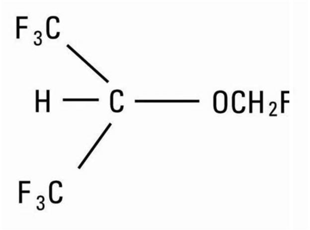 The structural formula is: ULTANE (sevoflurane), volatile liquid for inhalation, a nonflammable and nonexplosive liquid administered by vaporization, is a halogenated general inhalation anesthetic drug. Sevoflurane is fluoromethyl 2,2,2,-trifluoro-1-(trifluoromethyl).