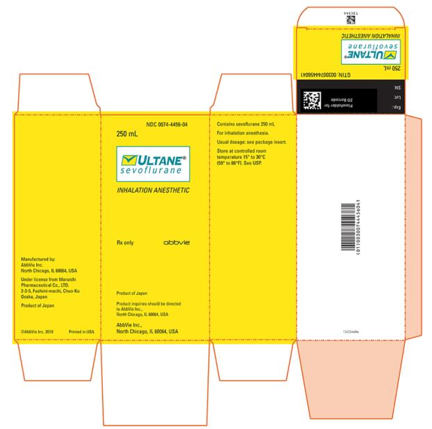 NDC 0074-4456-04 
250 mL 
Ultane® sevoflurane 
INHALATION ANESTHETIC 
Rx only abbvie 
Product of Japan 
Product inquiries should be directed to AbbVie Inc., North Chicago, IL 60064 
AbbVie Inc., 
North Chicago, IL 60064 

