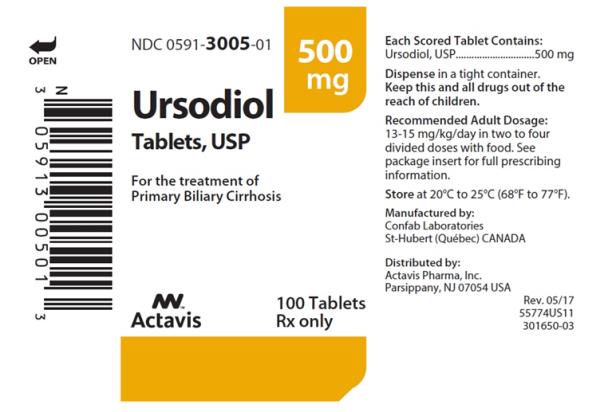 Principal Display Panel

NDC 0591-3005-01
Ursodiol Tablets, USP 
500 mg
100 Tablets
Rx only
