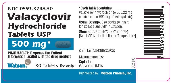 NDC 0591-3248-30 Valacyclovir Hydrochloride Tablets USP 500 mg*