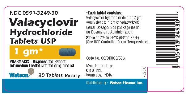 NDC 0591-3249-30 Valacyclovir Hydrochloride Tablets USP 1 gm*