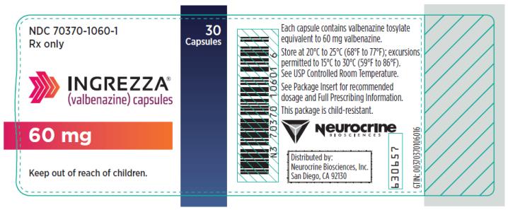 NDC 70370-1060-1
INGREZZA
(valbenazine) capsules
60 mg
30 Capsules
Rx Only

