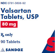 PRINCIPAL DISPLAY PANEL Package Label – 80 mg Rx Only NDC 0781-5608-92 Valsartan Tablets, USP 80 mg 90 Tablets