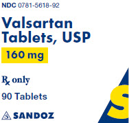 Package Label – 160 mg Rx Only NDC 0781-5618-92 Valsartan Tablets, USP 160 mg 90 Tablets