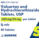 Package Label – 320 mg/25 mg Rx Only NDC 0781-5952-92 Valsartan and Hydrochlorothiazide Tablets, USP 320 mg/25 mg per tablet 90 tablets