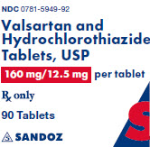 PRINCIPAL DISPLAY PANEL Package Label – 160 mg/12.5 mg Rx Only NDC 0781-5949-92 Valsartan and Hydrochlorothiazide Tablets, USP 160 mg/12.5 mg per tablet 90 tablets