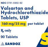 Package Label – 160 mg/25 mg Rx Only NDC 0781-5950-92 Valsartan and Hydrochlorothiazide Tablets, USP 160 mg/25 mg per tablet 90 tablets