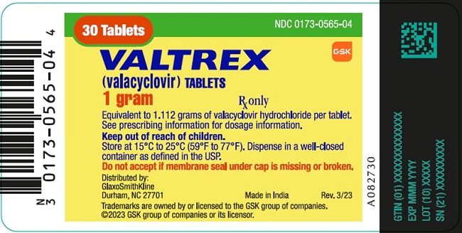 Valtrex 1g 30 count label