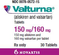 Package Label – 150 mg/160 mg
Rx Only  NDC 0078-0572-15
Valturna® (aliskiren and valsartan) Tablets