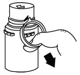 Figure 1: To remove the breakaway vial cap, swing the pull ring over the top of the vial and pull down far enough to start the opening.