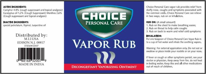 PRINCIPAL DISPLAY PANEL
Choice Personal Care Vapor Rub