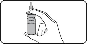 Step 3.  Hold the nasal spray upright.  Place one finger on each side of the base of the nasal applicator and your thumb underneath the bottle.