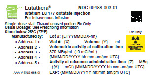 PRINCIPAL DISPLAY PANEL
							Vial Label
							Lutathera®
							lutetium Lu 177 dotatate injection
							For Intravenous Infusion
							Single-dose vial. Discard unused portion. Rx Only
							NDC 69488-003-01
							