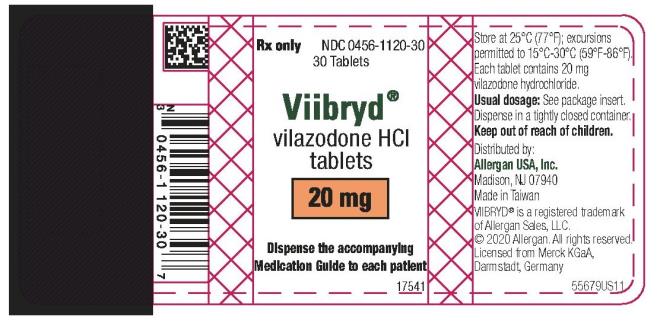 Rx only   NDC 0456-1120-30
30 Tablets 
Viibryd®
vilazodone HCl
tablets
20 mg
Dispense the accompanying
Medication Guide to each patient
