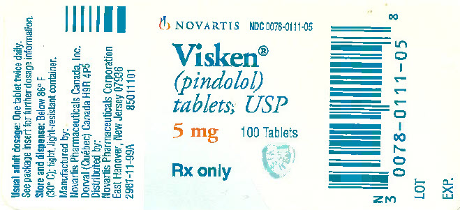Visken 5 mg 100tablets package label