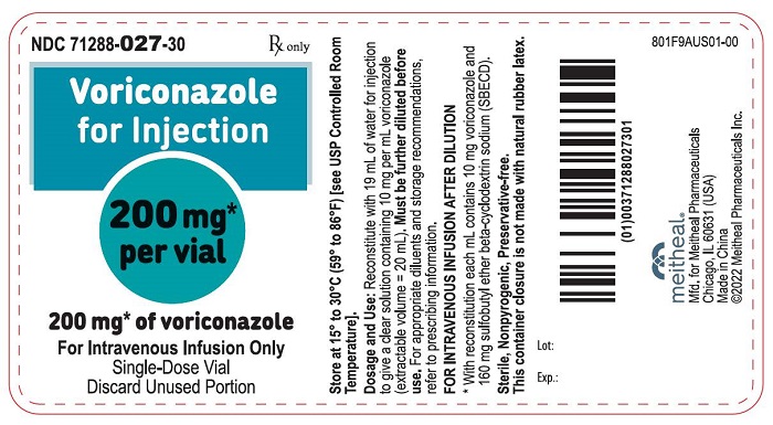 PRINCIPAL DISPLAY PANEL – Voriconazole for Injection, 200 mg Container Label
