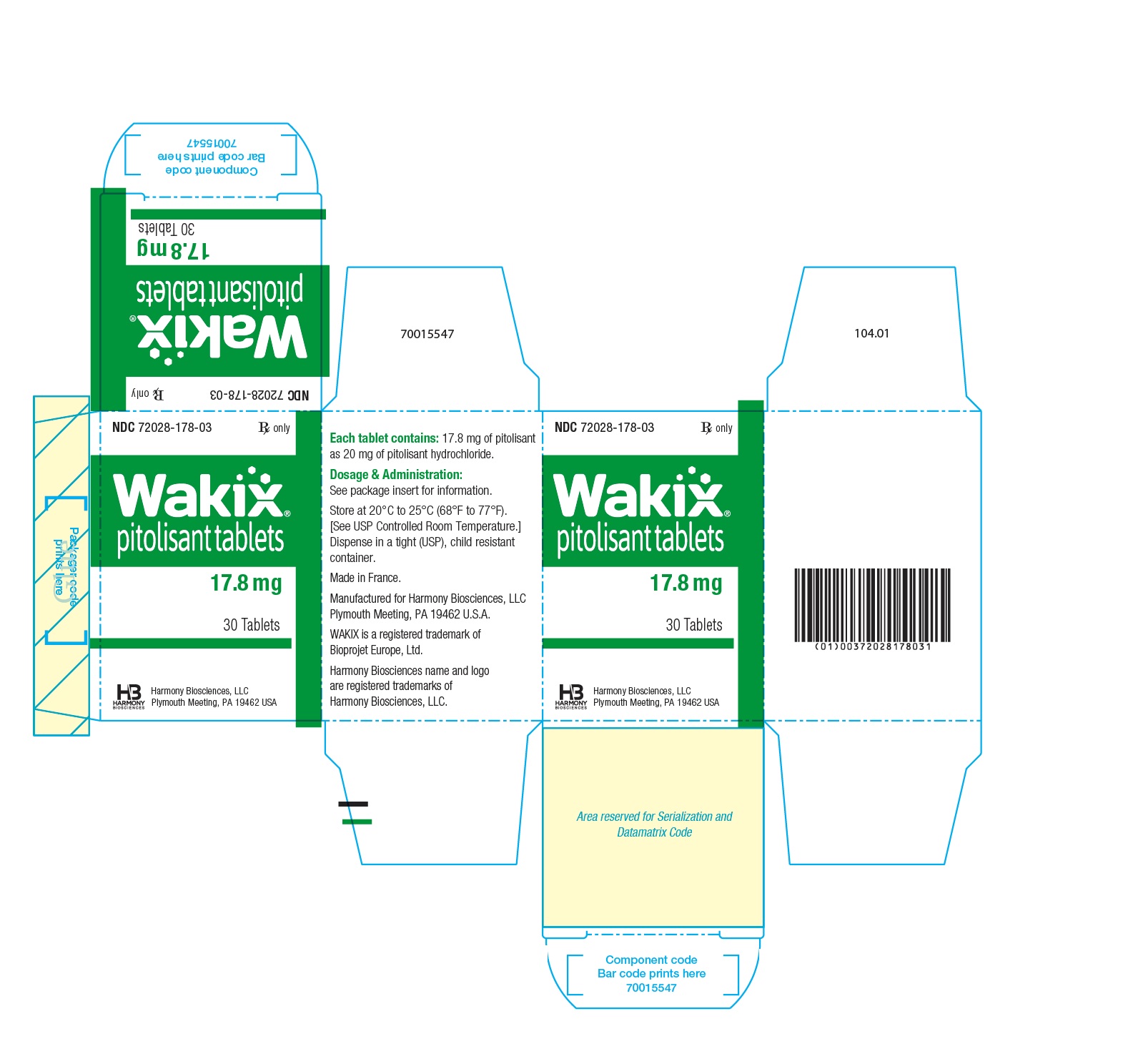 Rx Item-WAKIX Pitolisant  17.8MG TAB 30 BY HARMONY BIOSCIENCE
