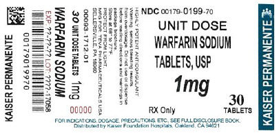 Warfarin Sodium Tablets USP 1 mg,  Box of 30 Unit Dose Tablets Label 