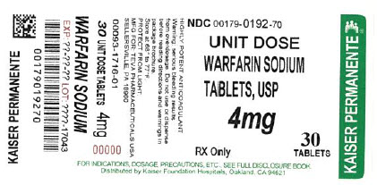 Warfarin Sodium Tablets USP 4 mg Box of 30 Unit Dose Tablets Label 
