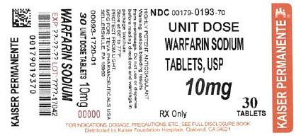 Warfarin Sodium Tablets USP 10 mg 100s Label 