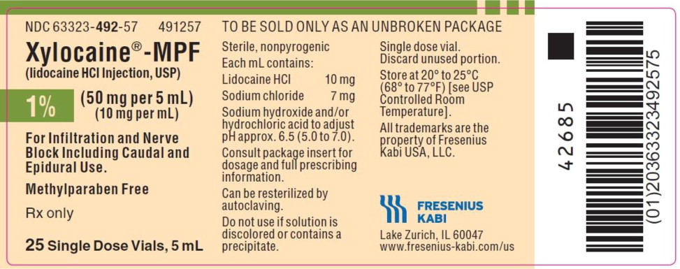 PACKAGE LABEL – PRINCIPAL DISPLAY – Xylocaine – MPF 5 mL Single Dose Vial Tray Label
