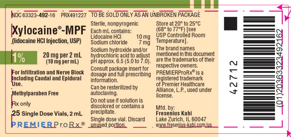 PACKAGE LABEL – PRINCIPAL DISPLAY – Xylocaine – MPF 2 mL Single Dose Vial Tray Label
