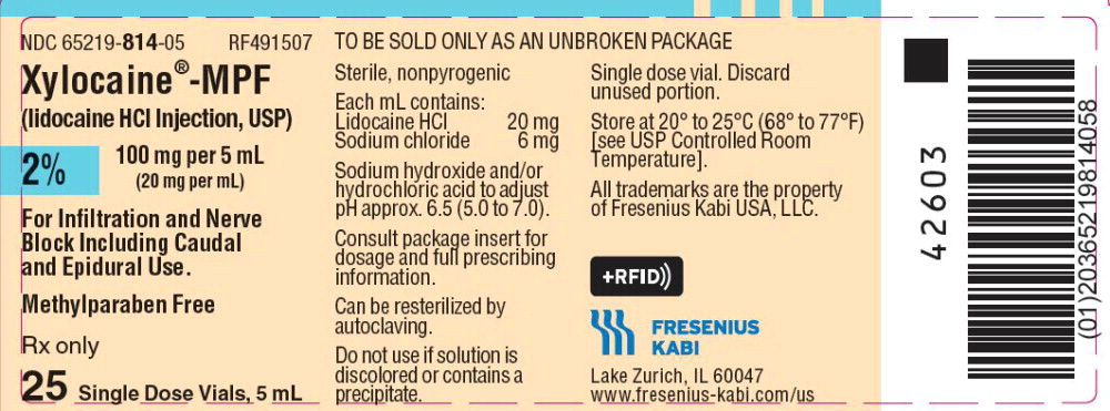 PACKAGE LABEL – PRINCIPAL DISPLAY PANEL– Xylocaine – MPF 5 mL Single Dose Vial Tray Label
