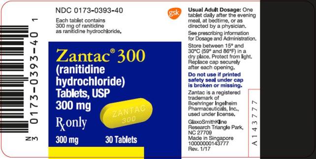 Zantac 300 mg 30 ct label