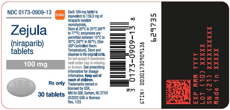 Zejula 100 mg tablet 30 count label