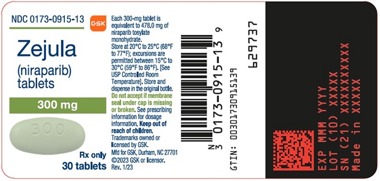 Zejula 300 mg tablet 30 count label