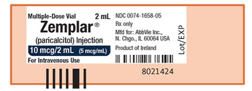 NDC 0074-1658-05
Multiple-Dose Vial
Zemplar®
(paricalcitol) Injection
10 mcg/2mL (5 mcg/mL)
For Intravenous Use
Rx only
