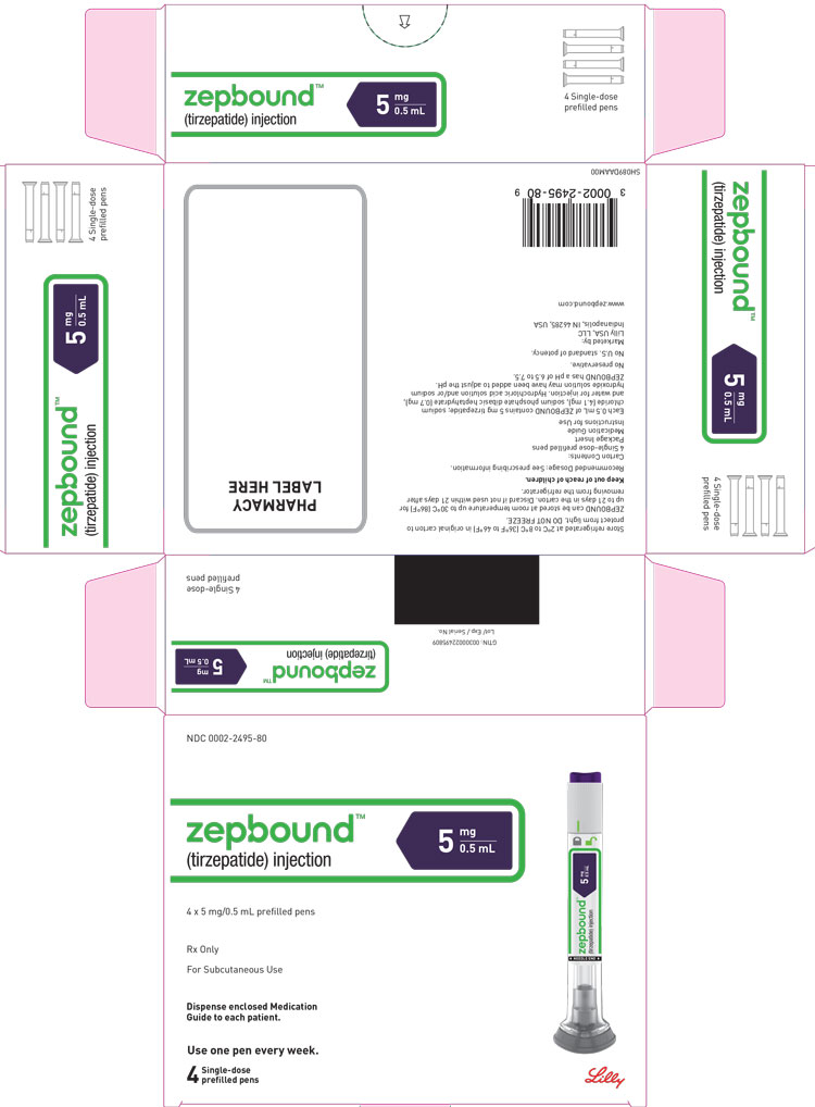 PACKAGE LABEL - Zepbound™, 5 mg/0.5 mL, Carton, 4 Single-Dose Pens
