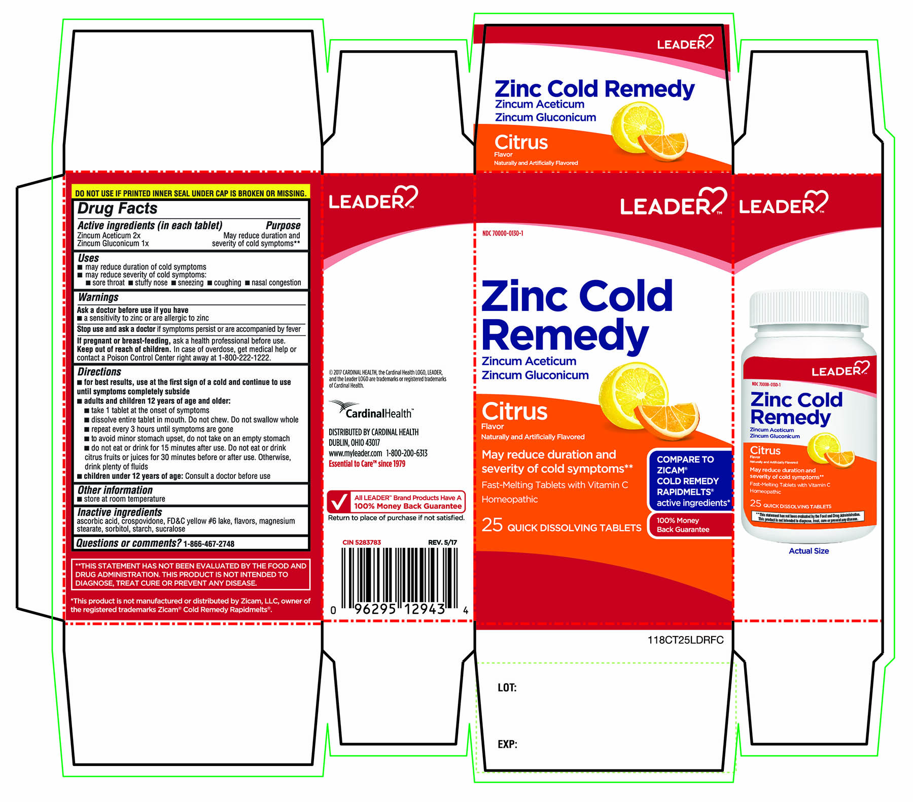  Leader Zinc Cold Remedy Citrus  Flavor 25 Quick Dissolving  tablets