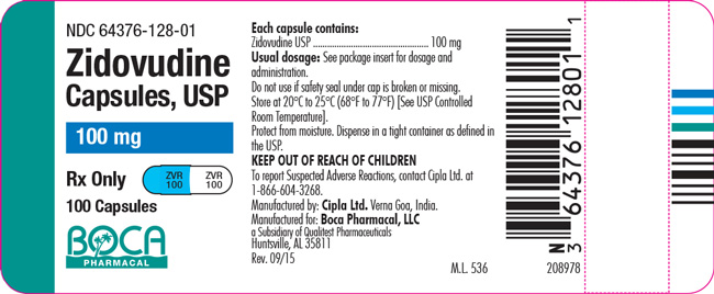 Image of a label for Zidovudine Capsules, USP 100 mg