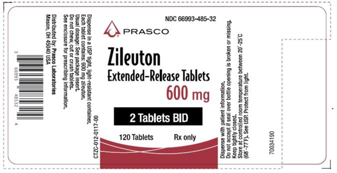 PRINCIPAL DISPLAY PANEL
NDC 66993-485-32
Zileuton
Extended- Release Tablets
500 mg
