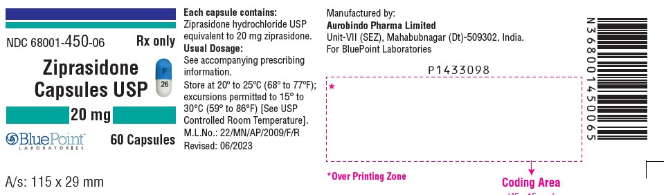 Ziprasidone Capsules USP 20mg (60 Capsules Bottle)  NDC 68001-450-06