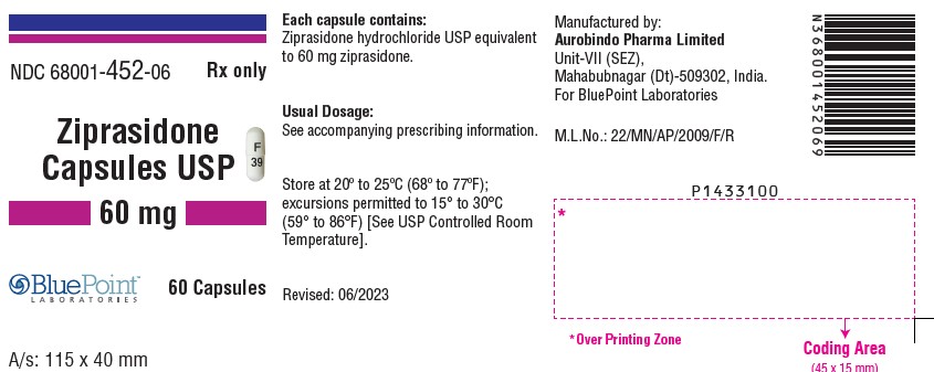 Ziprasidone Capsules USP 60mg (60 Capsule Bottle) NDC 68001-452-06 