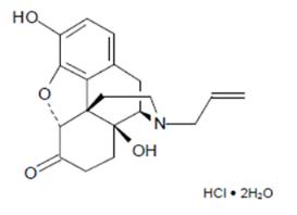 It has the following chemical structure:Chemically, naloxone HCl dihydrate is 17-Allyl-4,5α-epoxy-3,14-dihydroxymorphinan-6-one hydrochloride dihydrate. 