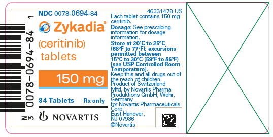 PRINCIPAL DISPLAY PANEL
								NDC 0078-0694-84
								Zykadia®
								(ceritinib) tablets
								150 mg
								84 Tablets
								Rx only
								NOVARTIS
								