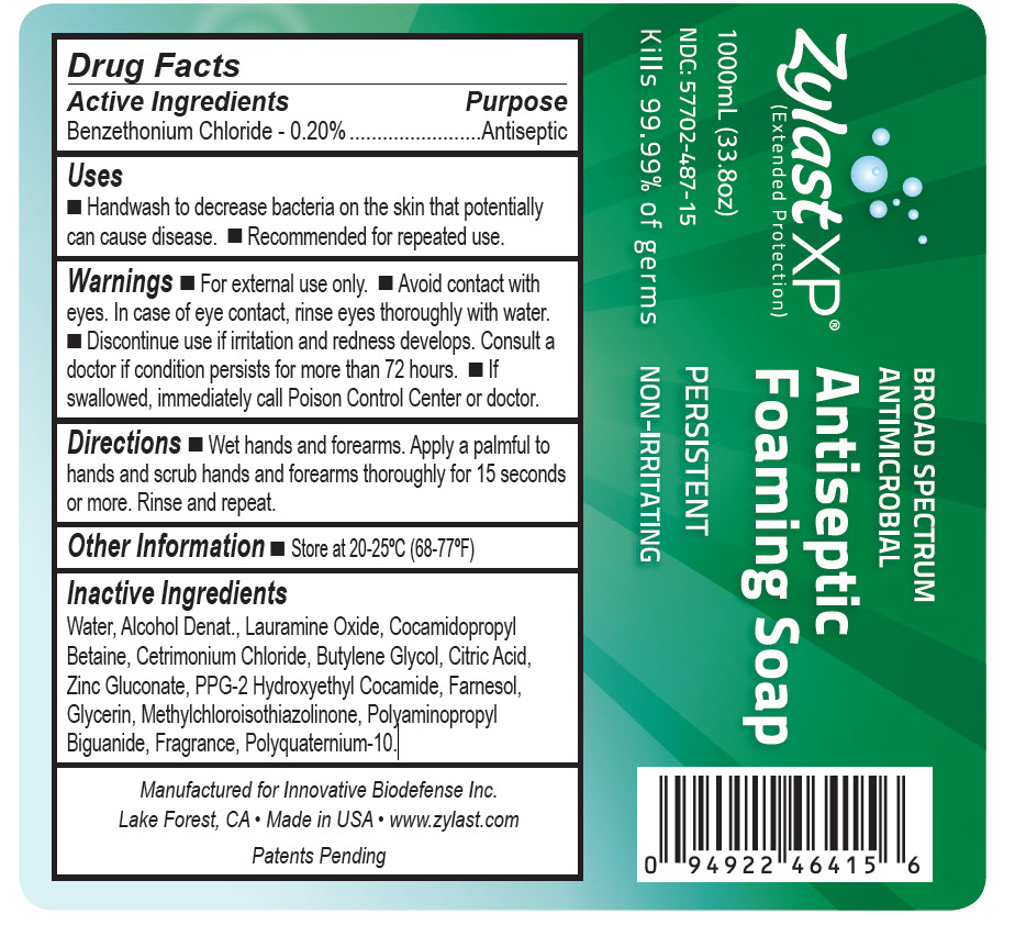 NDC 57702-487-15 Zylast XP Extended Protection Broad Spectrum Antimicrobial Antiseptic Foaming Soap 1000mL (33.8oz)