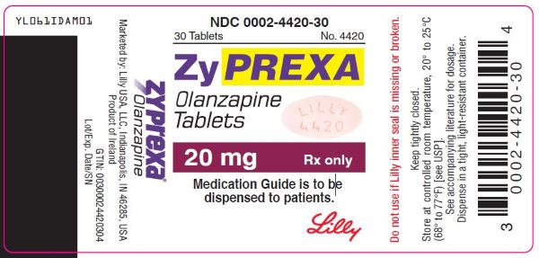 PACKAGE LABEL - ZYPREXA 20 mg tablet, bottle of 30, trade
