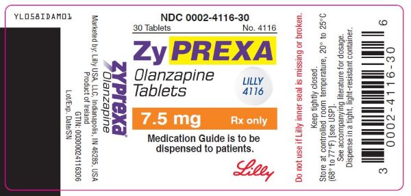PACKAGE LABEL - ZYPREXA 7.5 mg tablet, bottle of 30
