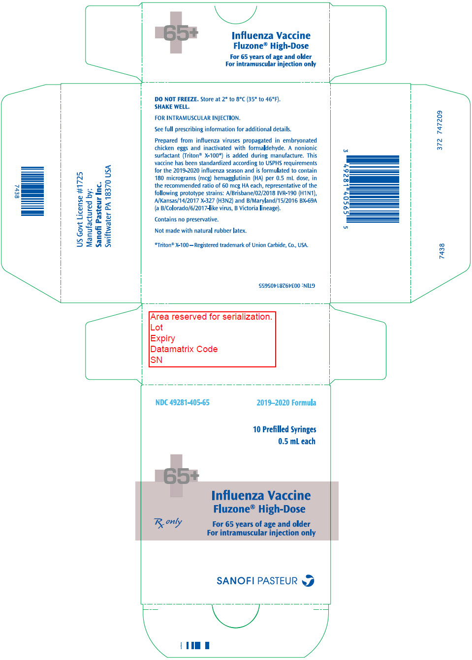 Rx Item-FLUZONE HD SYRINGES 10X0.5ML 65+ 2019-20  By Sanofi Pasteur